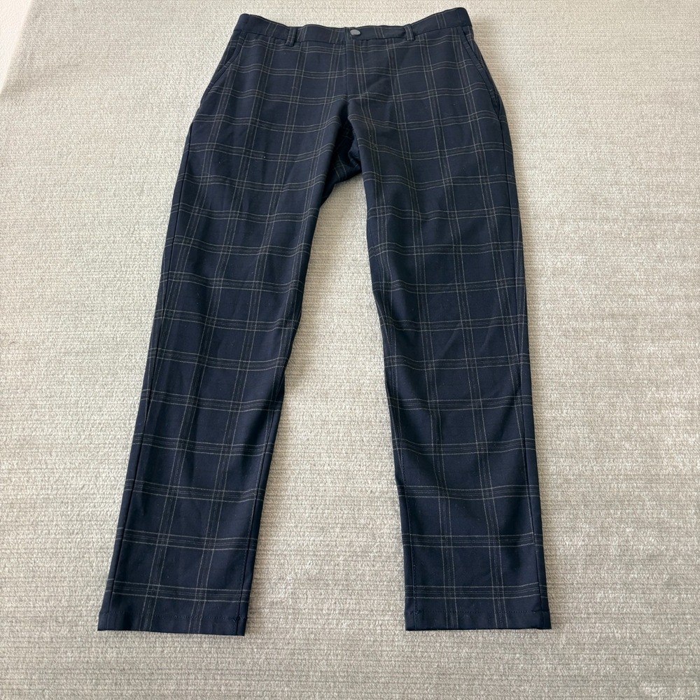Zara Pants Men‎ M 30x29" Blue Windowpane Plaid Office Business Elastic Waistband